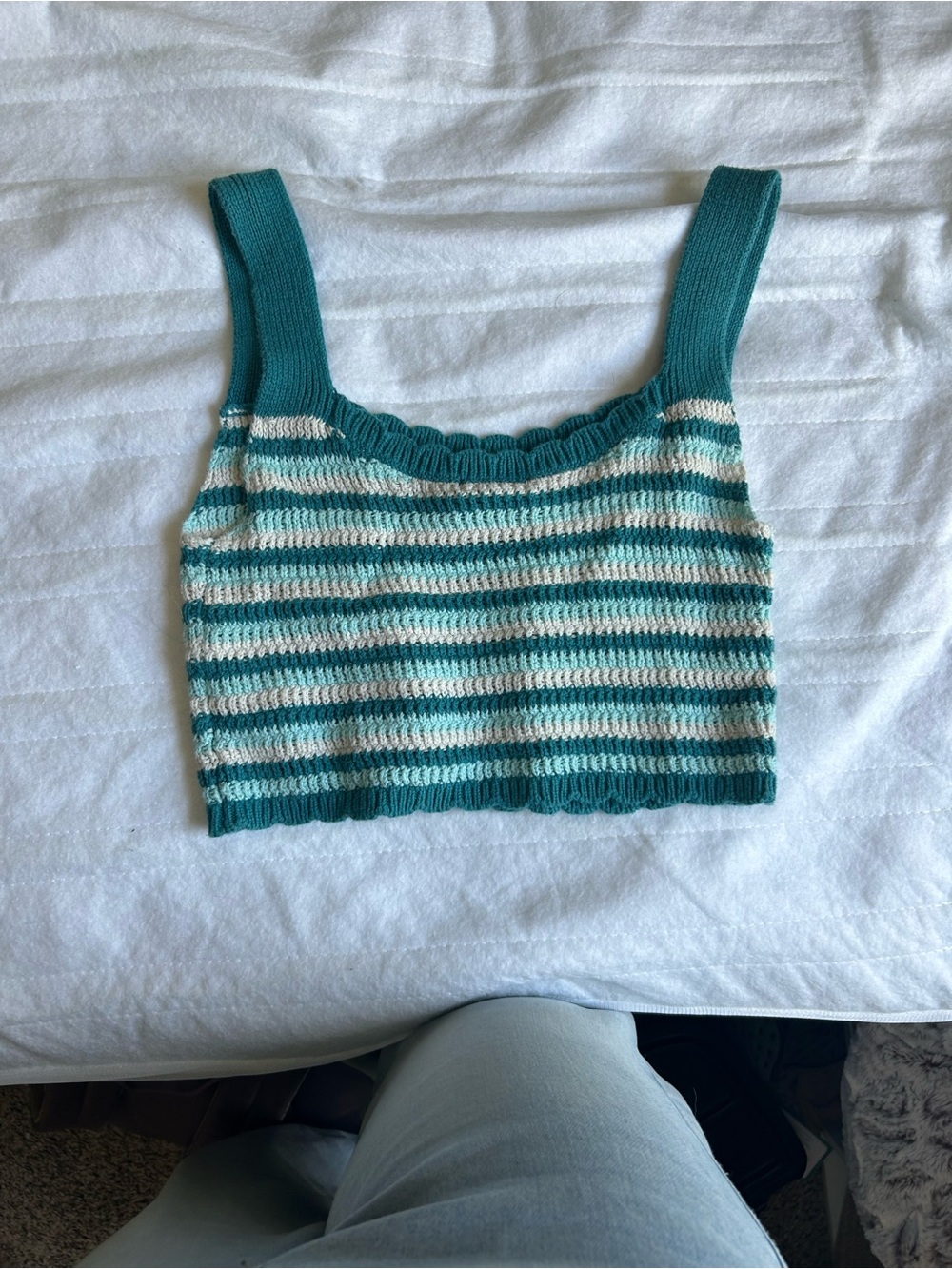 wild fable Teal and Cream Striped Knit Cropped Tank